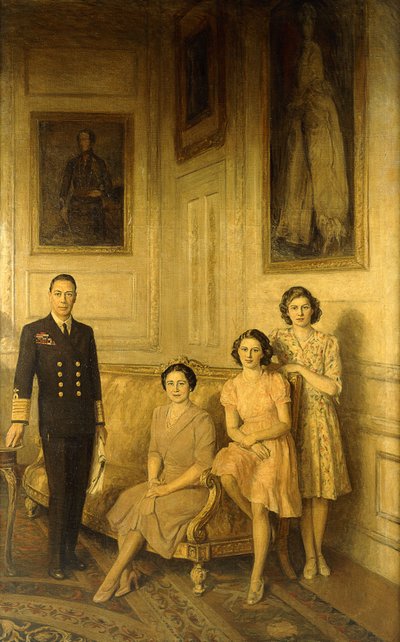 La famiglia reale: Re Giorgio VI, Regina Elisabetta e le loro due figlie, Principessa Margaret e Principessa Elisabetta da George Harcourt
