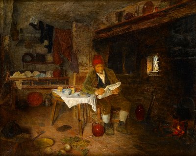 Una casa rustica: leggendo le notizie, 1855 da George Hardy
