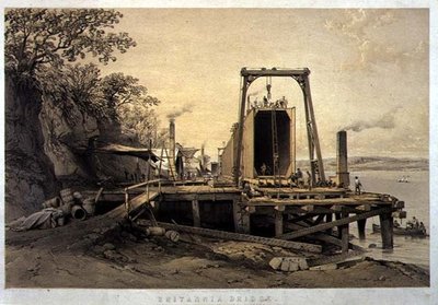 Ponte Britannia, piattaforma e costruzione dei tubi, settembre 1848, inciso dall