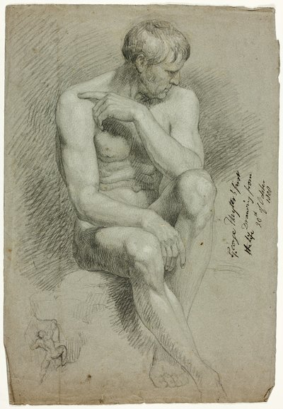 Nudo maschile seduto con schizzo di arciere nudo da George Hayter