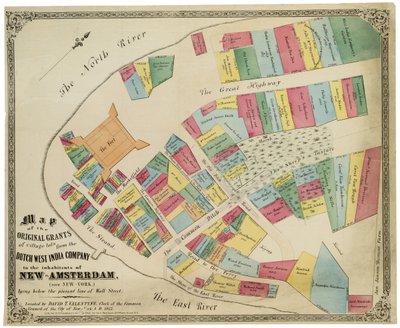 Mappa delle concessioni originali dei lotti del villaggio dalla Compagnia Olandese delle Indie Occidentali agli abitanti di New-Amsterdam (ora New York) sotto l