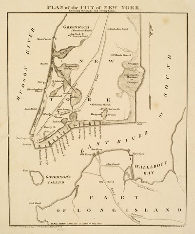 Piano della città di New York che mostra le terre bonificate e le paludi, 1856 da George Hayward