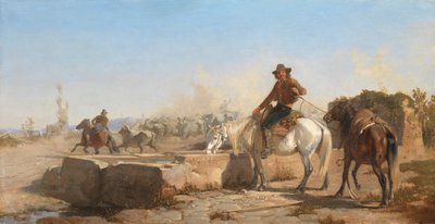 Un buttero che abbevera il suo cavallo nella campagna romana, 1853 da George Hemming Mason