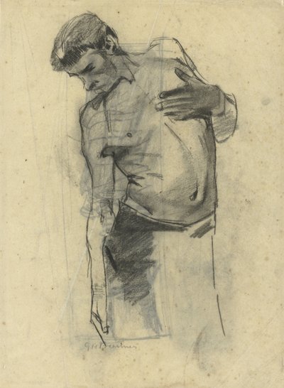 Studio di modello di uomo mezzo nudo in piedi, guardando in basso da George Hendrik Breitner