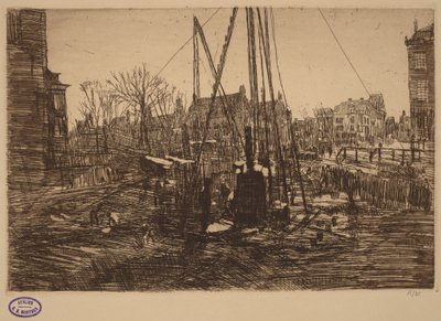 Scena in una città olandese con battipalo in primo piano da George Hendrik Breitner