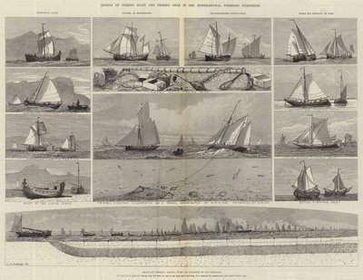 Modelli di barche da pesca e attrezzature da pesca nella Mostra Internazionale della Pesca da George Henry Andrews