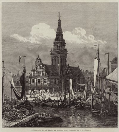 Municipio e mercato del burro ad Alkmaar, Olanda del Nord da George Henry Andrews