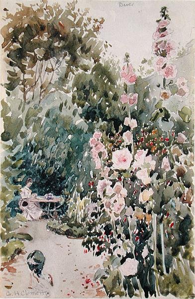 Tè nel giardino di malvarosa, Dives, c.1890 da George Henry Clements