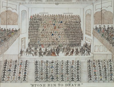Lapidatelo a morte! 1871-76 (penna e inchiostro e acquerello su carta) da George Holten Perkins