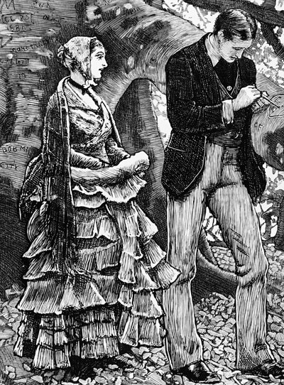 Illustrazione che raffigura una donna che rifiuta una proposta da un uomo da George Housman Thomas