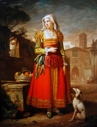Ritratto di una signora, a figura intera, vestita in costume italiano da George James