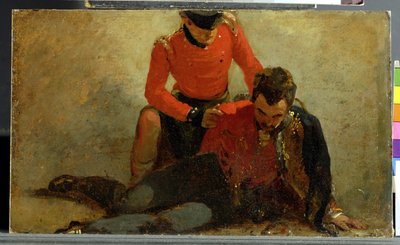 Un Highlander, Black Watch che assiste un generale degli ussari, forse Lord Uxbridge: uno studio per 