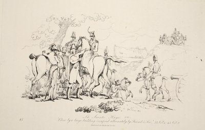 La Sainte Haye: vicino a un grande edificio occupato alternativamente da amici e nemici, pub. J. Booth, 1816 da George Jones