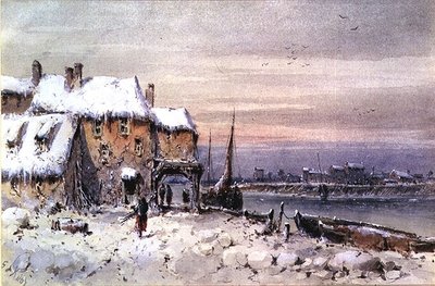 Casa sul fiume nel gelo invernale da George Knox