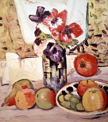 Natura morta di anemoni e mele da George Leslie Hunter
