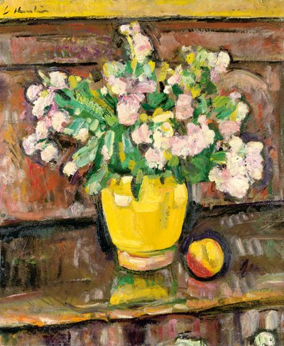 Natura morta con fiori in un vaso giallo da George Leslie Hunter