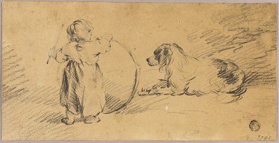 Bambino che gioca con palla e cane da George Morland