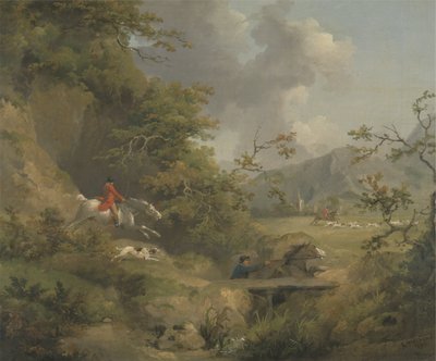 Caccia alla volpe in campagna collinare da George Morland