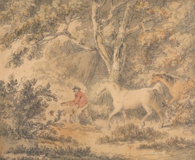 Paesaggio con cavalli, contadino e cane da George Morland