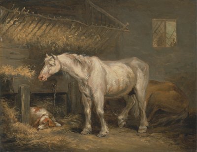 Vecchi cavalli con un cane in una stalla da George Morland