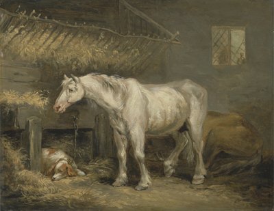 Vecchi cavalli con un cane in una stalla da George Morland