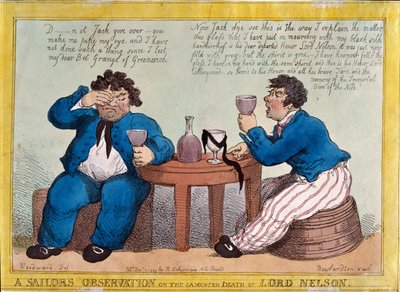 Osservazione di un marinaio sulla morte lamentata di Lord Nelson, inciso da Thomas Rowlandson, pubblicato da Rudolph Ackermann, 3 dicembre 1805 da George Moutard Woodward