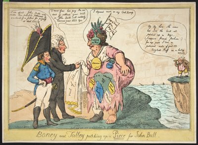Boney e Talley che rattoppano un pezzo per John Bull, pub. 1806 da George Moutard Woodward