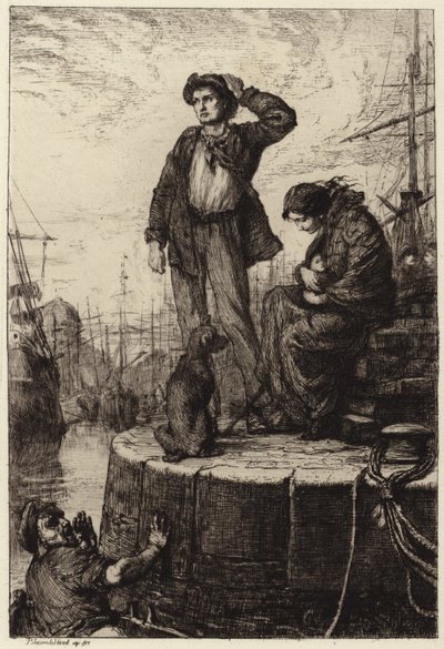 Una giovane famiglia di emigranti in attesa al molo da George Percy Jacomb Hood