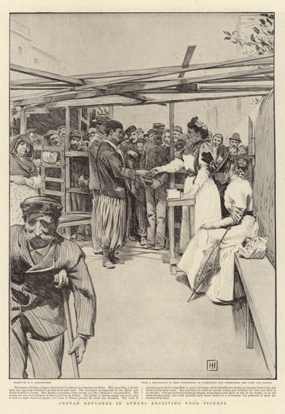 Rifugiati cretesi ad Atene che ricevono biglietti per il cibo da George Percy Jacomb Hood