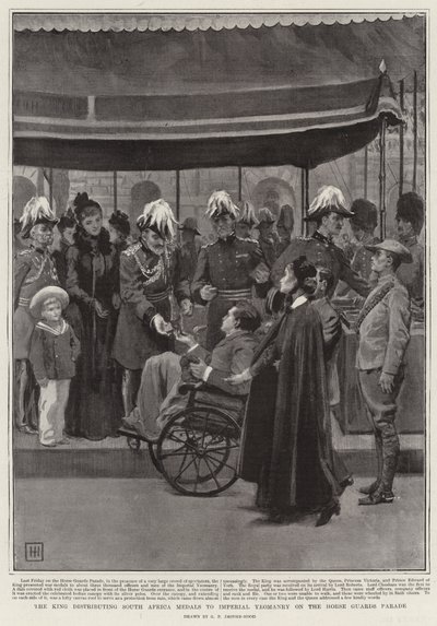 Il re distribuisce le medaglie del Sud Africa alla cavalleria imperiale nella parata delle guardie a cavallo da George Percy Jacomb Hood