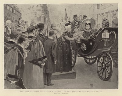 La Lady Mayoress presenta un Bouquet alla Regina alla Mansion House da George Percy Jacomb Hood