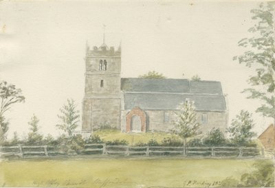 Chiesa di High Offley: acquerello, 1821 da George Perfect Harding