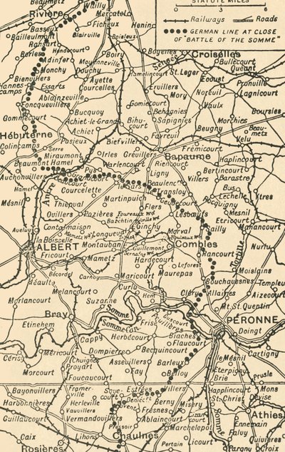 Mappa per illustrare la battaglia della Somme da George Philip and Son Ltd