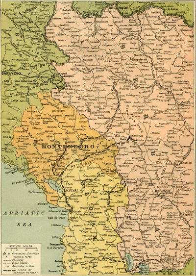 Mappa per illustrare la ritirata serba, 1919 da George Philip and Son Ltd