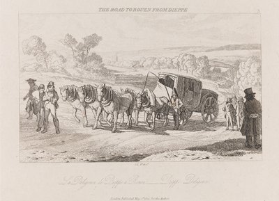 Strada per Rouen da Dieppe, Diligenza, ca. 1821 da George Robert Lewis