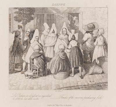 Donne che acquistano pesce, Dieppe, c.1821 da George Robert Lewis