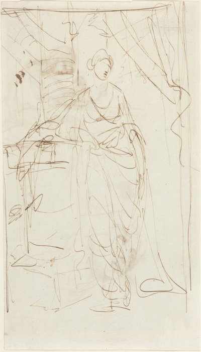 Una signora elegante in abito classico [recto] da George Romney