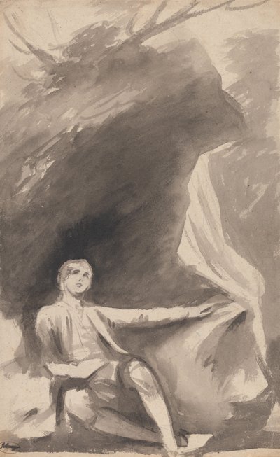Ragazzo seduto sotto una roccia da George Romney