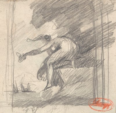 Figura femminile inginocchiata su un promontorio che saluta da George Romney