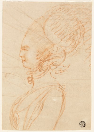 Ritratto di donna di profilo a mezzo busto rivolta a sinistra da George Romney
