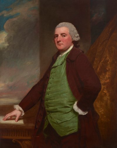 Ritratto di James Cross di Clifton, Bristol (1739-1791), di tre quarti, a un tavolo con un paesaggio al di là da George Romney