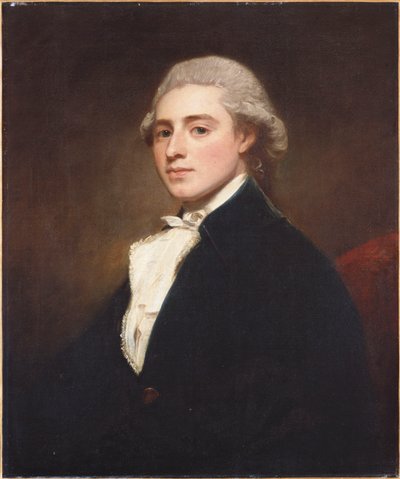 Ritratto di James Dashwood, mezzo busto, con giacca blu e jabot bianco da George Romney