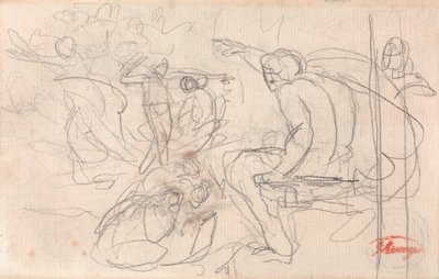 Possibile figura seduta che pronuncia un giudizio su una figura inginocchiata da George Romney