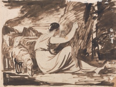 Una pastorella che incide un’iscrizione su un albero da George Romney