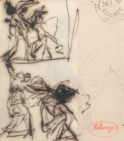 Figura in piedi con un braccio alzato e figura seduta da George Romney