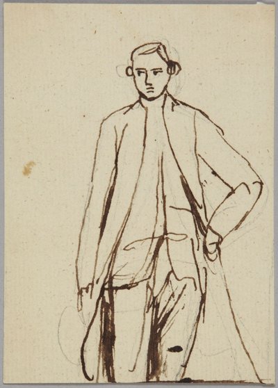 Figura maschile in piedi, mano sinistra sul fianco, studio di ritratto da George Romney