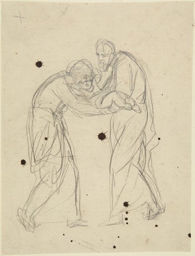 Figure maschili e femminili in piedi che tengono in braccio un neonato da George Romney