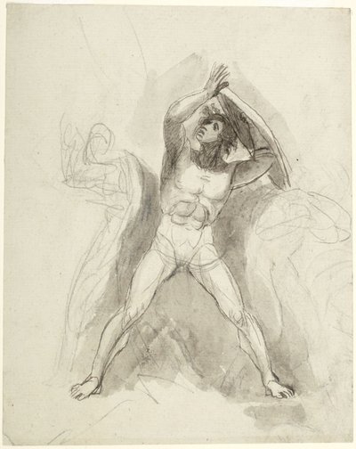 Nudo maschile in piedi con scudo da George Romney