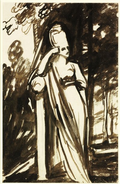 Donna in piedi accanto a una stele da George Romney