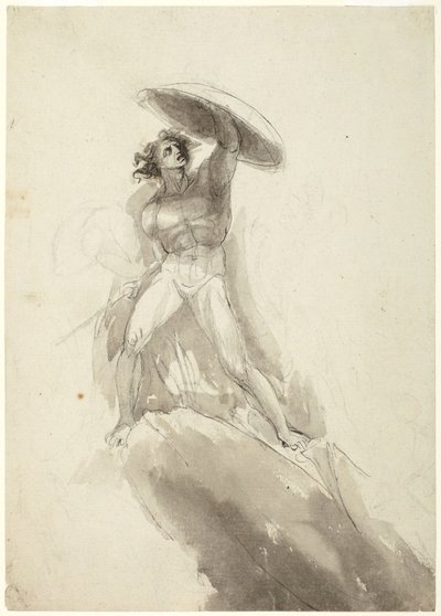 Nudo maschile a grandi passi con scudo: studio per “La caduta degli angeli ribelli” da George Romney